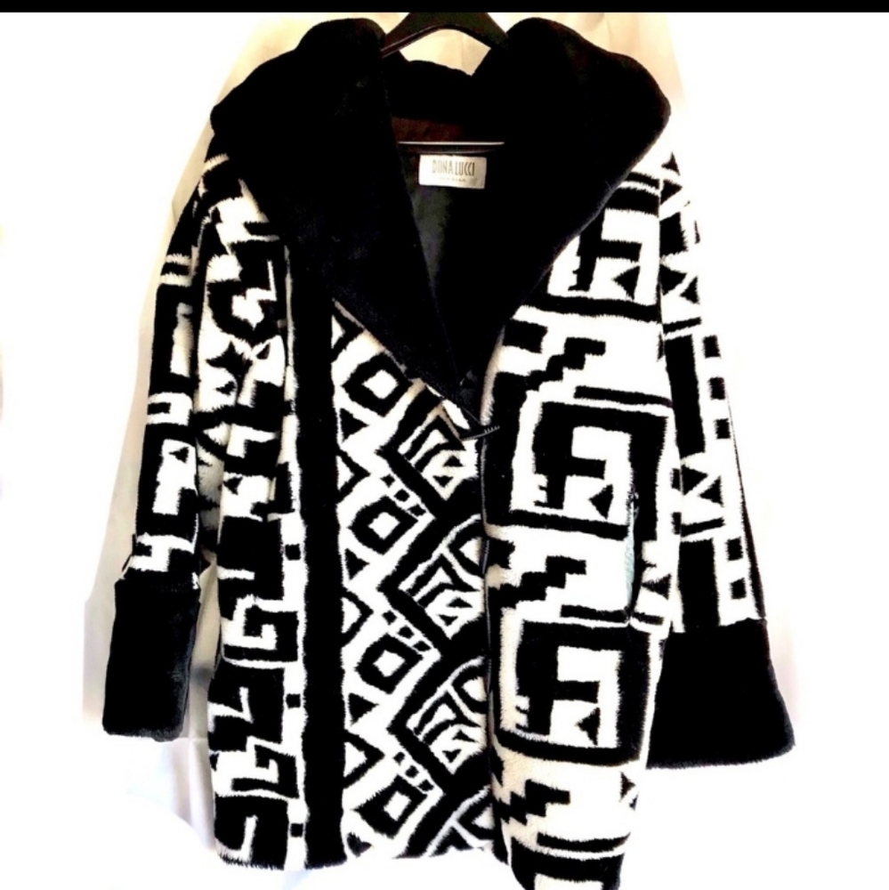 Vintage Greek key faux fur coat
